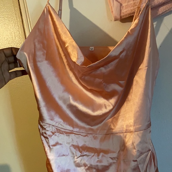 Ruched drawstring knot satin dress - Picture 3 of 4